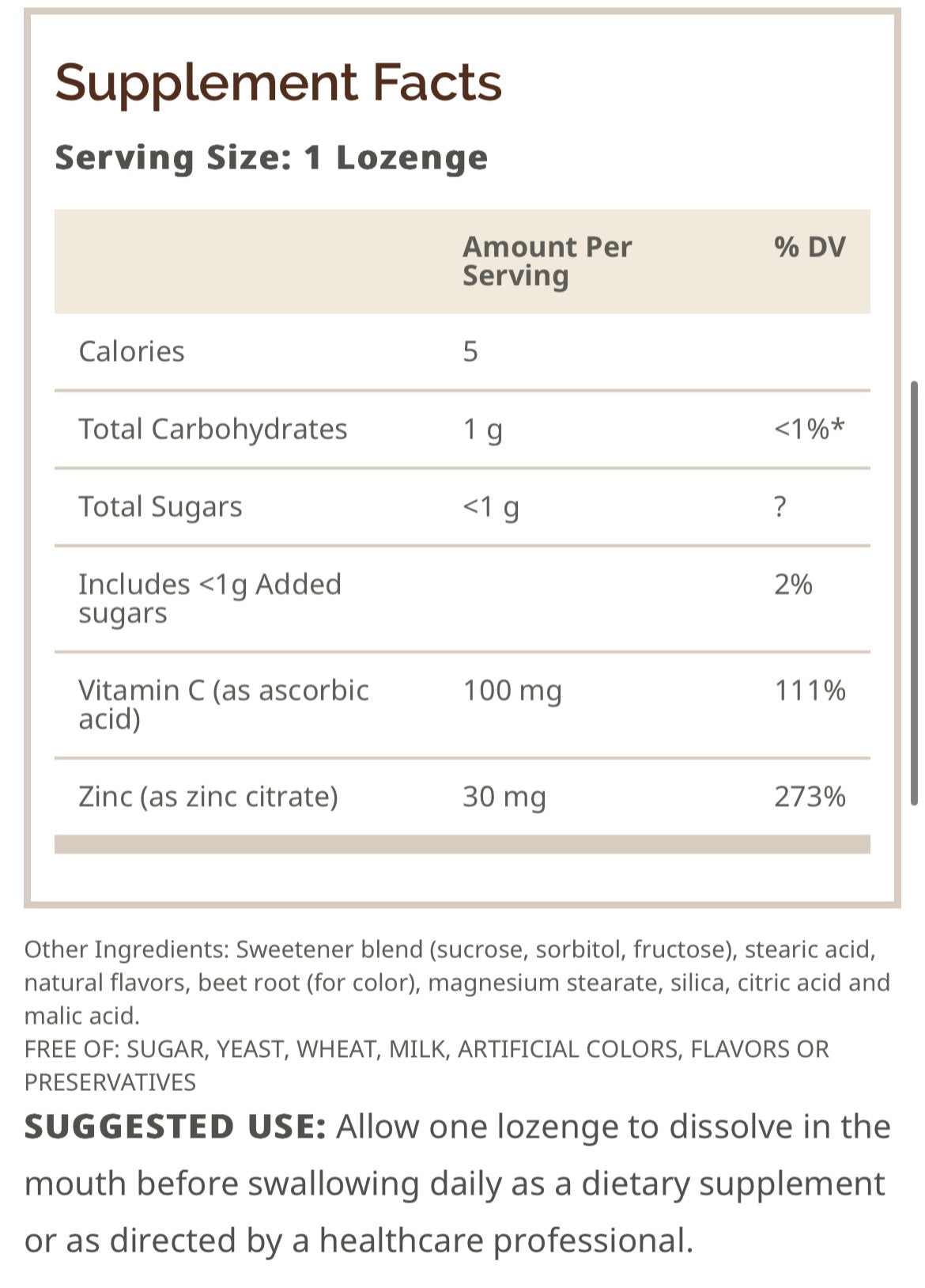 Zinc Lozenges with Vitamin C & Echinacea Citrus and Lime 60 units