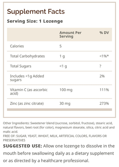 Zinc Lozenges with Vitamin C & Echinacea - Cherry Flavor