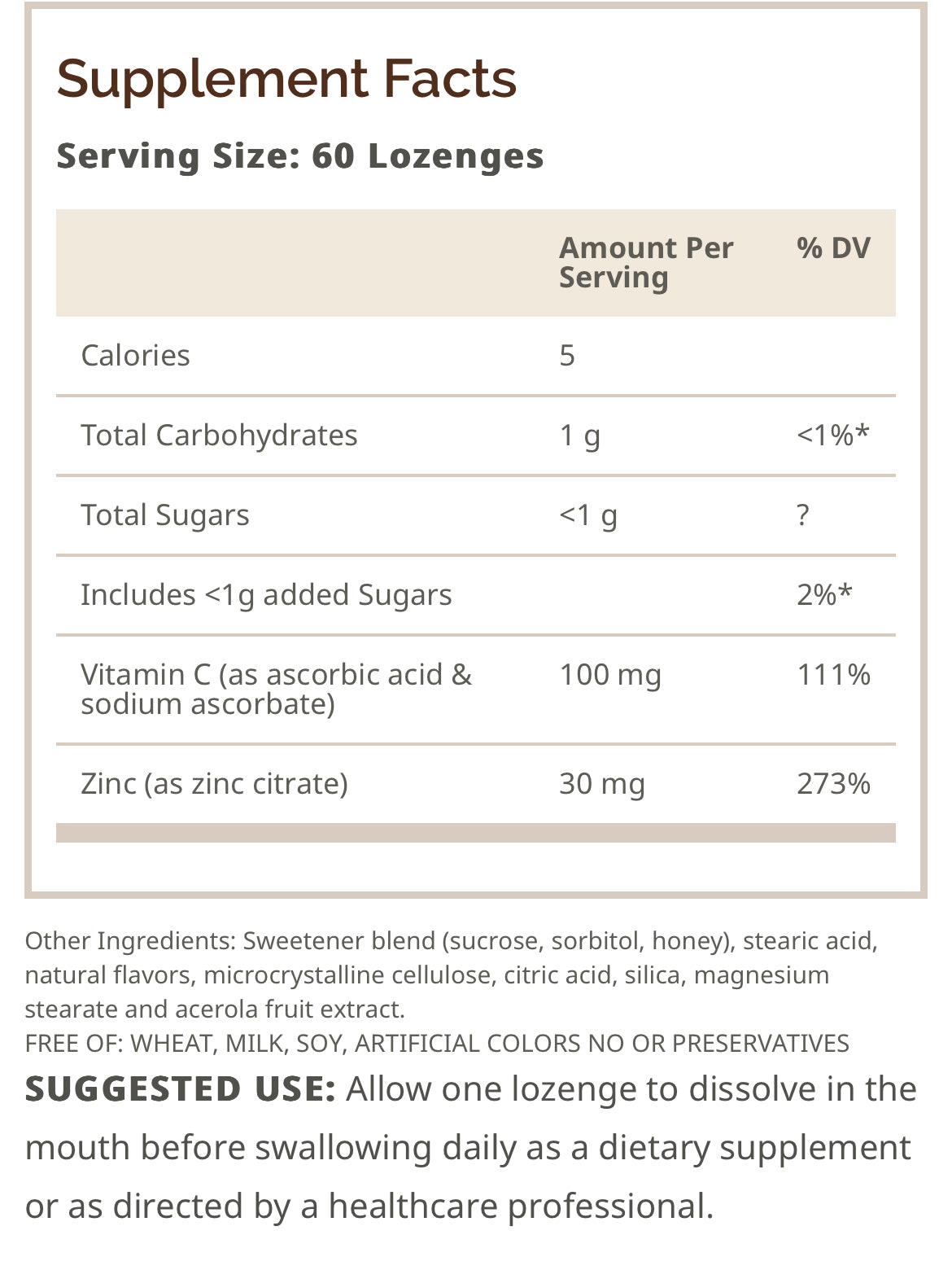 Zinc Lozenges with Vitamin C Honey Lemon 60 units